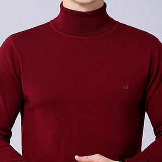 恒源祥高领纯色羊毛衫男士休闲打底衣服纯羊毛中青年上衣商务针织衫 紫红 XL/175