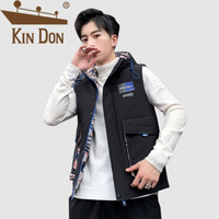 金盾（KIN DON）马甲 男2019冬季新款休闲百搭韩版潮流连帽后背印花保暖无袖外套 A067-MY11 黑色 L