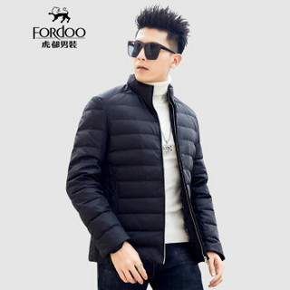 虎都（FORDOO）羽绒服男 2019冬季新款男装时尚立领加厚保暖中年男士羽绒服 58880501 黑色 160