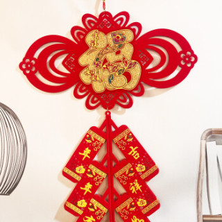 商品梦桥新年春节装饰中国结春字红绒布灯笼挂饰商场客厅吊饰鞭炮串