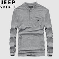 吉普 JEEP POLO衫男2019秋季新款长袖T恤中青年立领t恤男士商务休闲衣服 FSMS1325 灰色 2XL