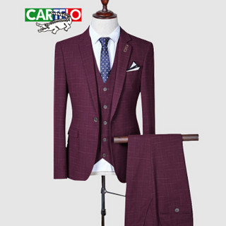 卡帝乐鳄鱼（CARTELO）西装三件套男士西服套装商务休闲正装礼服一套C209-W7017酒红4XL