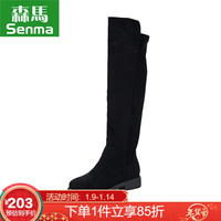 森馬(Senma)女靴时尚拉链平底过膝长靴女靴显瘦高筒靴629419004 黑色 37码