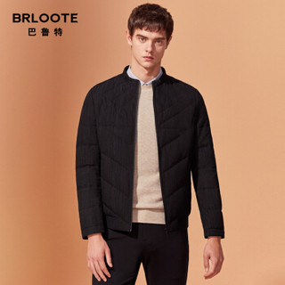 Brloote/巴鲁特羽绒服男短款立领时尚条纹提花2019冬季保暖羽绒衣外套 黑色 175/96A