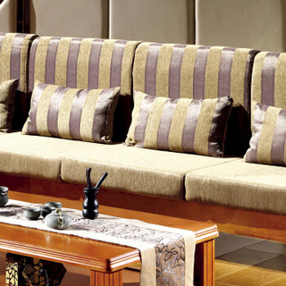 中伟实木沙发组合转角布艺沙发现代简约新中式沙发含茶几296*180*90cm海棠色#606