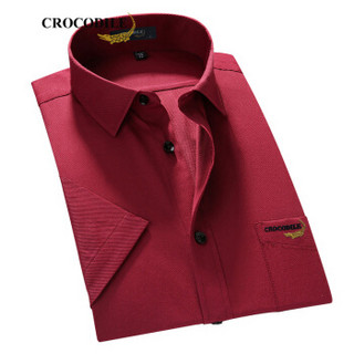 鳄鱼恤（CROCODILE）男商务衬衫 优质棉时尚休闲职业型男纯色免烫衬衣 99620035  纯白（短袖） 40/XL
