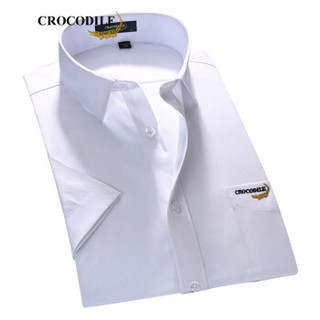 鳄鱼恤（CROCODILE）男商务衬衫 优质棉时尚休闲职业型男纯色免烫衬衣 99620035  纯白（短袖） 40/XL