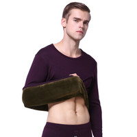 港莎保暖内衣男加绒加厚 圆领德绒纤维中老年保暖内衣男套装 男款-紫红 XXL