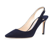 JIMMY CHOO 周仰杰 女士ERIN 85系列海军蓝绒面皮露跟浅口高跟鞋 ERIN 85 SUE NAVY 8/38