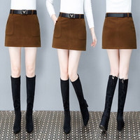丽乔 毛呢短裙女2019秋季新款女装高腰显瘦百搭性感包臀a字半身一步裙 HZ7011-8218 焦糖色 L