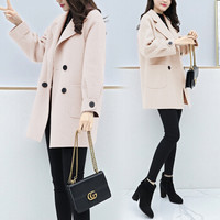尚格帛 毛呢大衣女2019冬季新品女装中长款韩版小个子毛呢外套宽松茧型呢子大衣外套 XDD07 米白 2XL