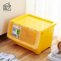 佳佰双艺 佳佰大号52L黄色可视收纳箱家用环保翻盖塑料收纳盒儿童玩具整理箱带滑轮储物箱