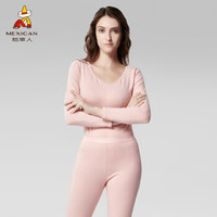 稻草人秋衣秋裤女士棉莱卡贴身薄款棉毛衫春秋冬季打底保暖内衣套装AH850W9 素樱 L