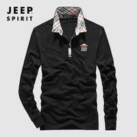 吉普JEEP 长袖T恤男POLO衫2019秋季新品翻领纯色棉质男士男装上衣RSC96036 黑色 2XL