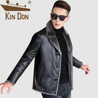 金盾（KIN DON）真皮皮衣 男2019冬季新款翻领加厚保暖潮流商务男士夹克外套 2027- YT001 黑色 M