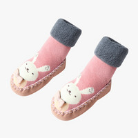 馨颂婴儿地板袜秋冬女宝宝学步鞋袜防滑毛圈袜子 粉色 M(6-12个月)