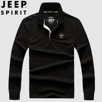 吉普 JEEP 2019秋冬季新款男士休闲套头翻领POLO衫中青年商务舒适打底衫上衣男 PA1906 黑色 XL