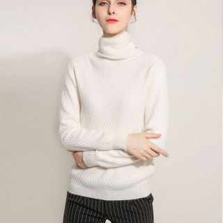 尚格帛 羊绒衫2019冬季新品女装高领菱形堆堆领套头毛衣短款修身纯色打底针织衫潮 GZHBD9991376 白色 XL