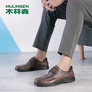 木林森（MULINSEN）商务休闲鞋潮流套脚纯色皮鞋舒适低帮男士鞋子 棕色 38码 SL97418