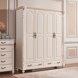 A家家具 衣柜 美式推拉门四门大衣柜 简约欧式白色板式柜子卧室衣橱 四门衣柜 XM017