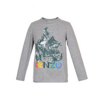 KENZO KIDS 高田贤三 奢侈品童装 19秋冬新款 男童灰色混纺胶印动物图案长袖T恤 KP10528 25 4A/4岁/104cm