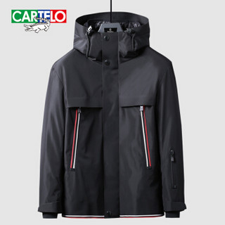 卡帝乐鳄鱼(CARTELO)羽绒服男士2019年冬季新款加厚保暖连帽时尚男装外套 黑色 195