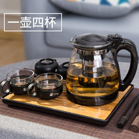 天喜(TIANXI)玻璃茶壶 加厚耐热大容量2L玻璃杯泡茶壶带把喝茶小杯子 一壶四杯套装