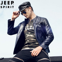 吉普 JEEP 秋冬季新款夹克男 立领休闲PU皮衣 青年春秋短外套 HA968 8 咖啡 M