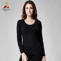 稻草人女士保暖内衣上衣春秋冬季贴身薄款单件秋衣线衣棉质打底棉毛衫AH751W9 雅黑 M