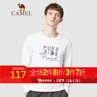 骆驼（CAMEL）男装 2019秋季新款男士休闲卫衣韩版圆领字母印花打底衫男潮 D9Q374370 白色_L