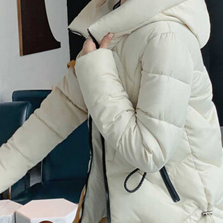 MAX WAY 女装 2019冬季短款连帽学院风加厚大码棉服QDmw0820 米白色 M