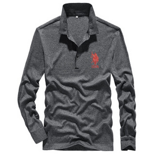 U.S. POLO ASSN.POLO衫男2019秋季新品男士商务休闲翻领纯色棉质修身百搭体恤 6193105081 深灰 XL(52)