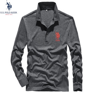 U.S. POLO ASSN.POLO衫男2019秋季新品男士商务休闲翻领纯色棉质修身百搭体恤 6193105081 深灰 XL(52)