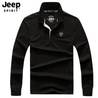 Jeep 吉普 POLO衫男长袖男士商务t恤休闲春秋翻领棉质男装上衣 黑色 L