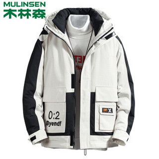 木林森 MULINSEN 棉服2019冬季新款男士时尚插色休闲连帽保暖外套 DM997 卡其 M