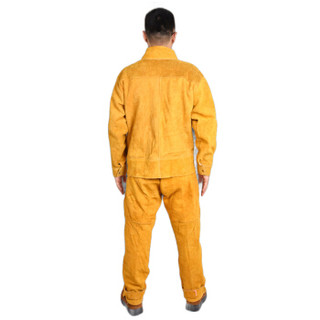 鸣固 牛皮电焊工作服焊工防烫耐高温电焊防护服防阻燃隔热焊接皮裤T黄色单层全皮上衣+裤子送长款牛皮手套L