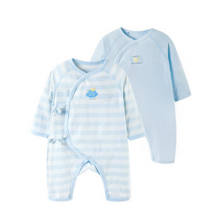 英氏婴儿衣服连体衣新生儿纯棉哈衣夏季服爬服两件装 164778蓝色 66CM