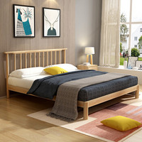 杜沃 床 现代简约北欧实木床婚床1.5米1.8米卧室家具双人床  1.5*2米原木色
