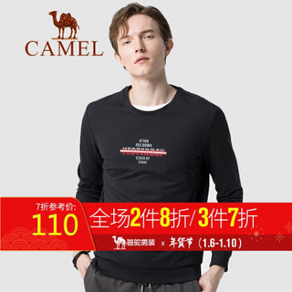 骆驼（CAMEL）男装 2019秋季新款长袖卫衣男韩版圆领套头宽松打底上衣 D9Q374369 黑色XXL
