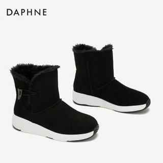 Daphne/达芙妮女靴爆米花底一粒扣舒适保暖加绒雪地靴