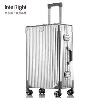 InteRight 铝镁合金拉杆箱万向轮商务行李箱 银色26英寸