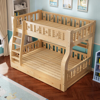 酷林 KULIN 儿童床 实木上下两层子母床清漆直梯带护栏松木成人床上1.0m下1.2m