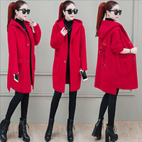 丽乔 加厚毛呢大衣女中长款冬季2019韩版新品女装连帽毛呢外套女呢子大衣女 HZ1023-9985 红色 L