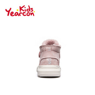 意尔康童鞋女童鞋子厚底轻便粉色高帮加绒运动鞋2019冬款儿童棉鞋ECZ9753849 粉色 33
