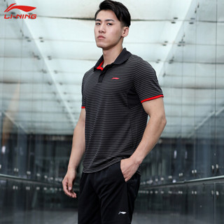 李宁LI-NING 运动套装速干吸汗羽乒训练服跑步休闲健身T恤polo衫短袖短裤APLK373-1+AKSN721-1男款黑色 M码