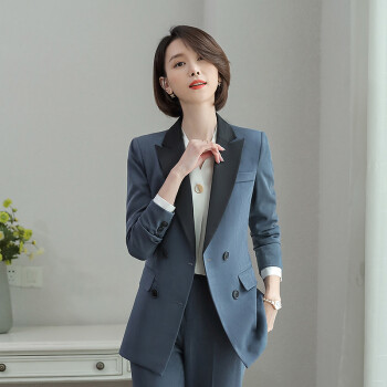 特洛曼时尚职业套装女秋冬新款商务正装工作服女士双排扣小西装外套女