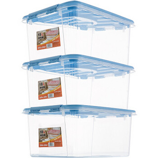 Jeko&Jeko 捷扣 塑料透明收纳箱整理箱18L 3只装家用玩具零食衣服收纳盒手提储物箱 蓝色SWB-5288