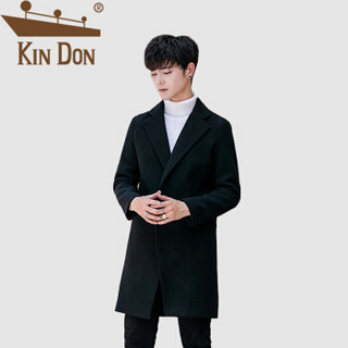 金盾（KIN DON）毛呢大衣 男2019秋冬新款休闲百搭韩版潮流英伦风修身长款风衣 C312A-F3 黑色 M