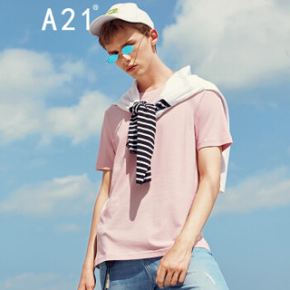 以纯线上品牌a212019男装针织合体圆领短袖t恤衫r492131092浅粉红