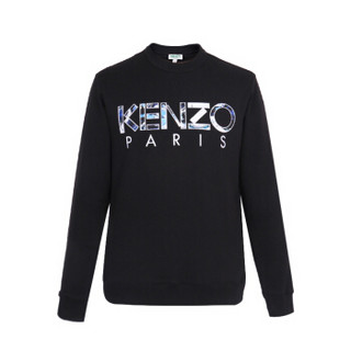 KENZO 高田贤三 19秋冬新款 男士黑色棉质贴布刺绣LOGO圆领长袖卫衣 F96 5SW000 4MD 99 M码 175/84A